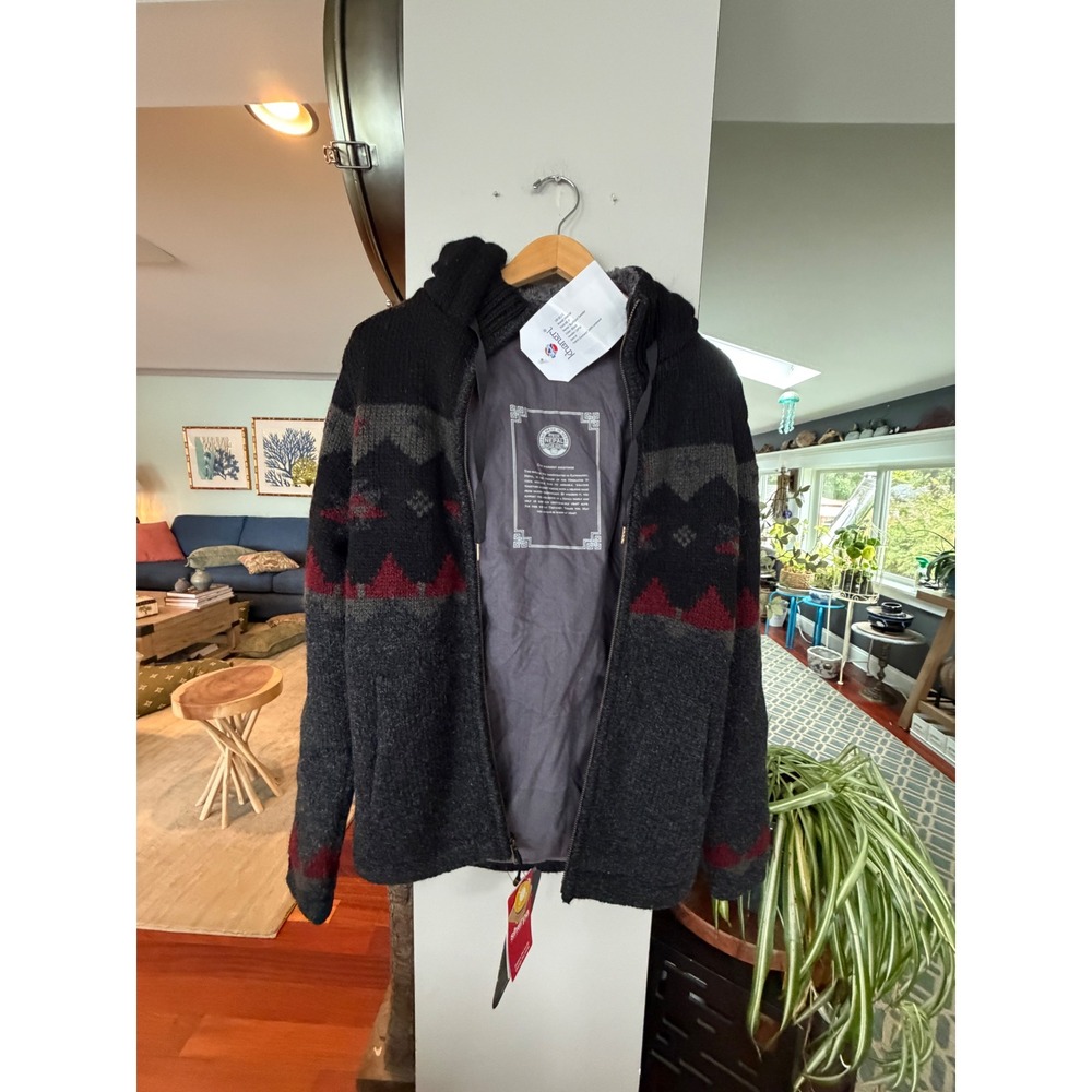 Sherpa Kirtipur Sweater Mens Small Black Lambswool PrimaLoft Hooded Jacket NWT